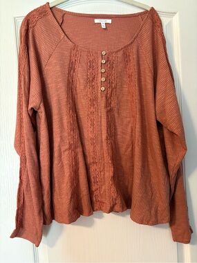 Maurices Rust Lace-Trim Long Sleeve Henley
